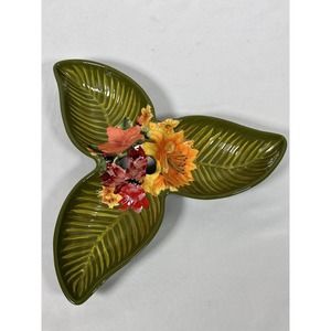 Tommy Bahama Tropical Floral Banana Leaf Tray Candy Dish Bowl 2006 Vintage C